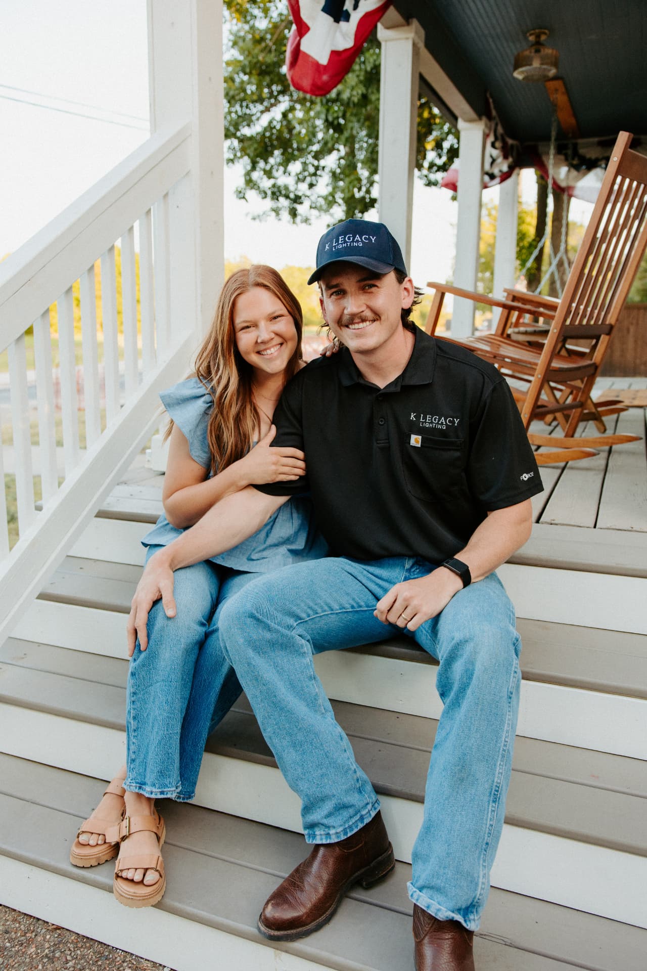 Zach and Jaycee Knowles on their porch