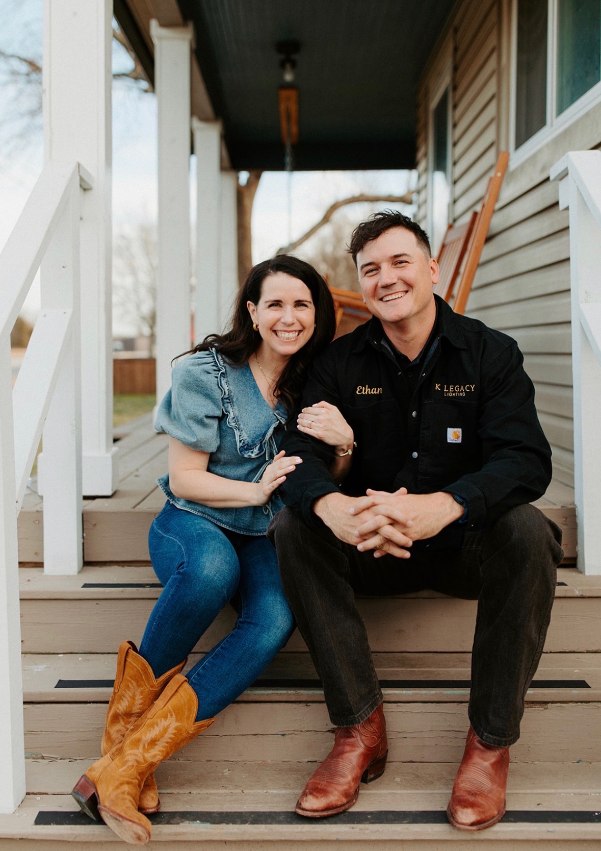 Ethan and Allie Knowles on their porch